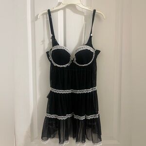2000s Coquette Elegant Black and White Lace Lingerie Top